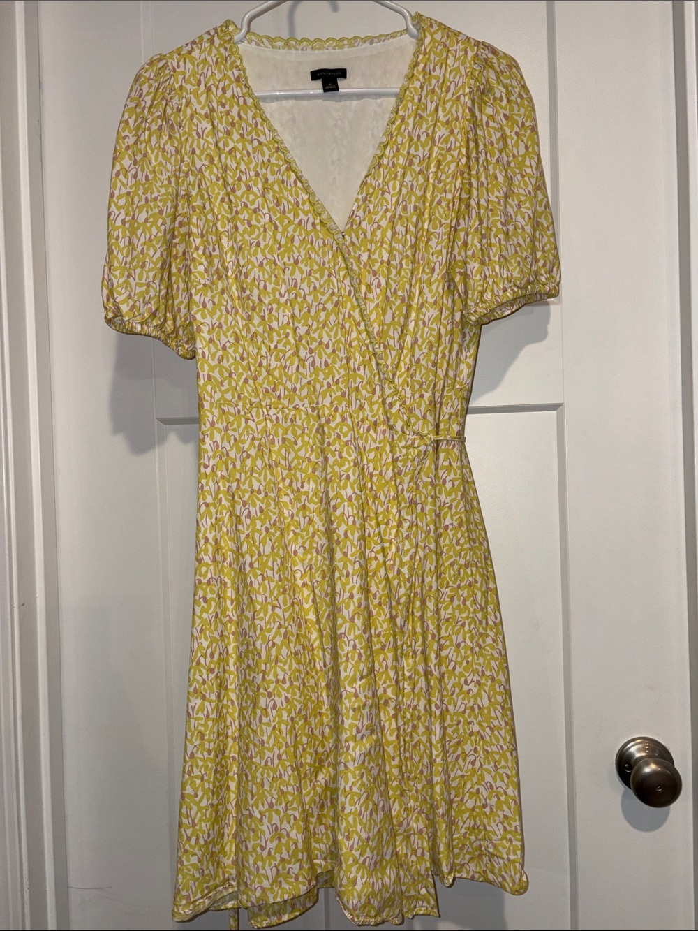 Ann Taylor Yellow Floral Wrap Dress size Medium